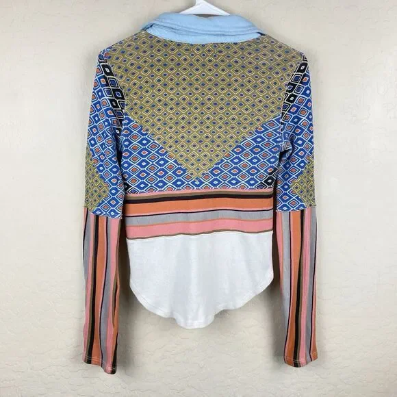 Free People We The Free Alex Tee Multicolor Mixed Print Size S Boho Retro - Picture 5 of 11